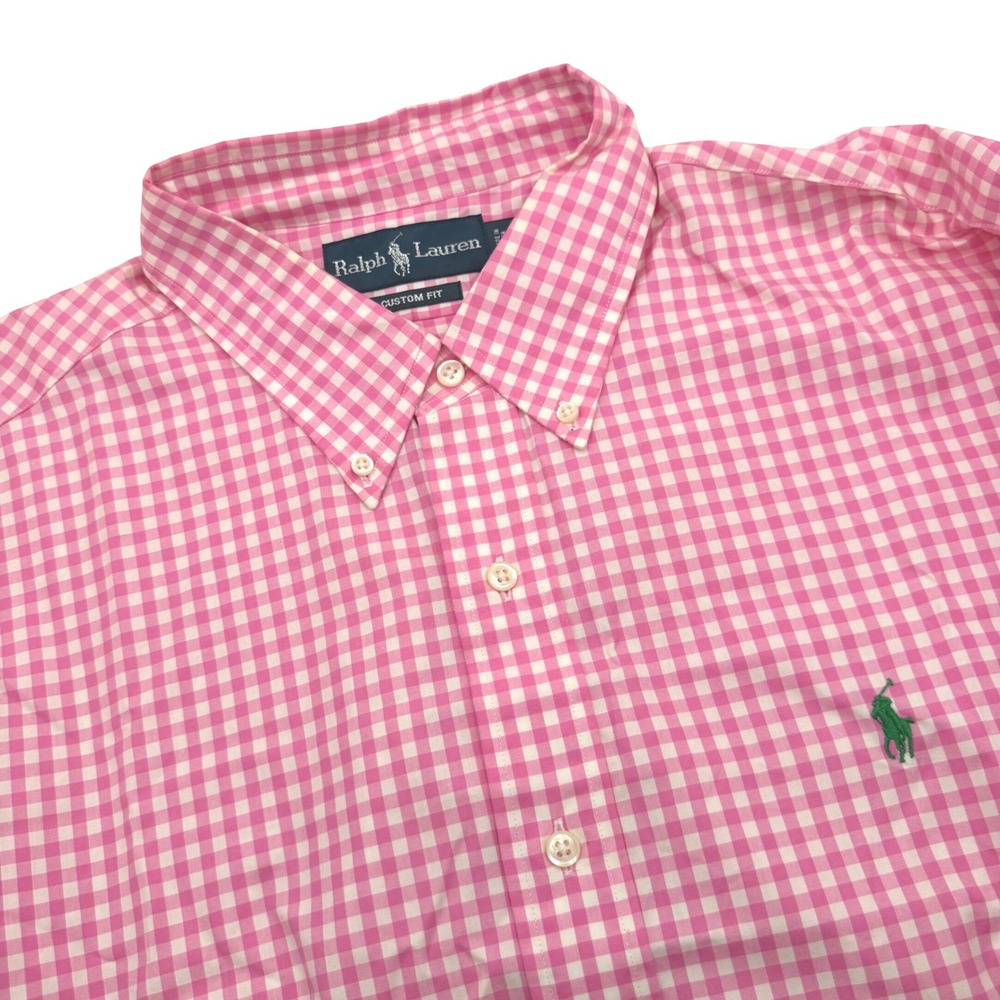 Polo Ralph Lauren Button Down Shirt XL Pink Gingham Custom Fit Long Sleeve Pony